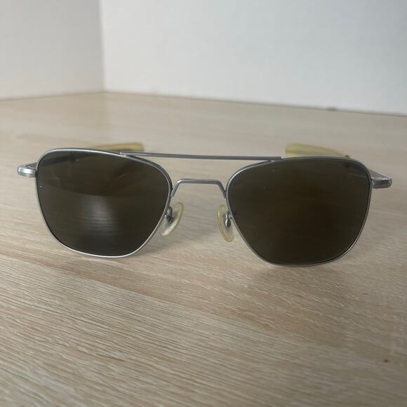 Vintage Randolph Engineering Aviator Sunglasses 5 1/2 Matte Chrome READ - Picture 2 of 15